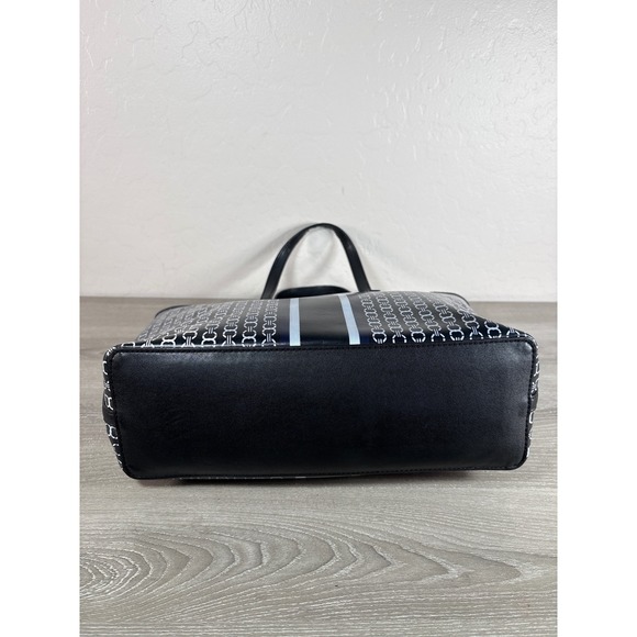 Tory Burch Gemini Link Tote Bag Black White Coated Canvas Leather Zip Top *READ - Picture 4 of 8